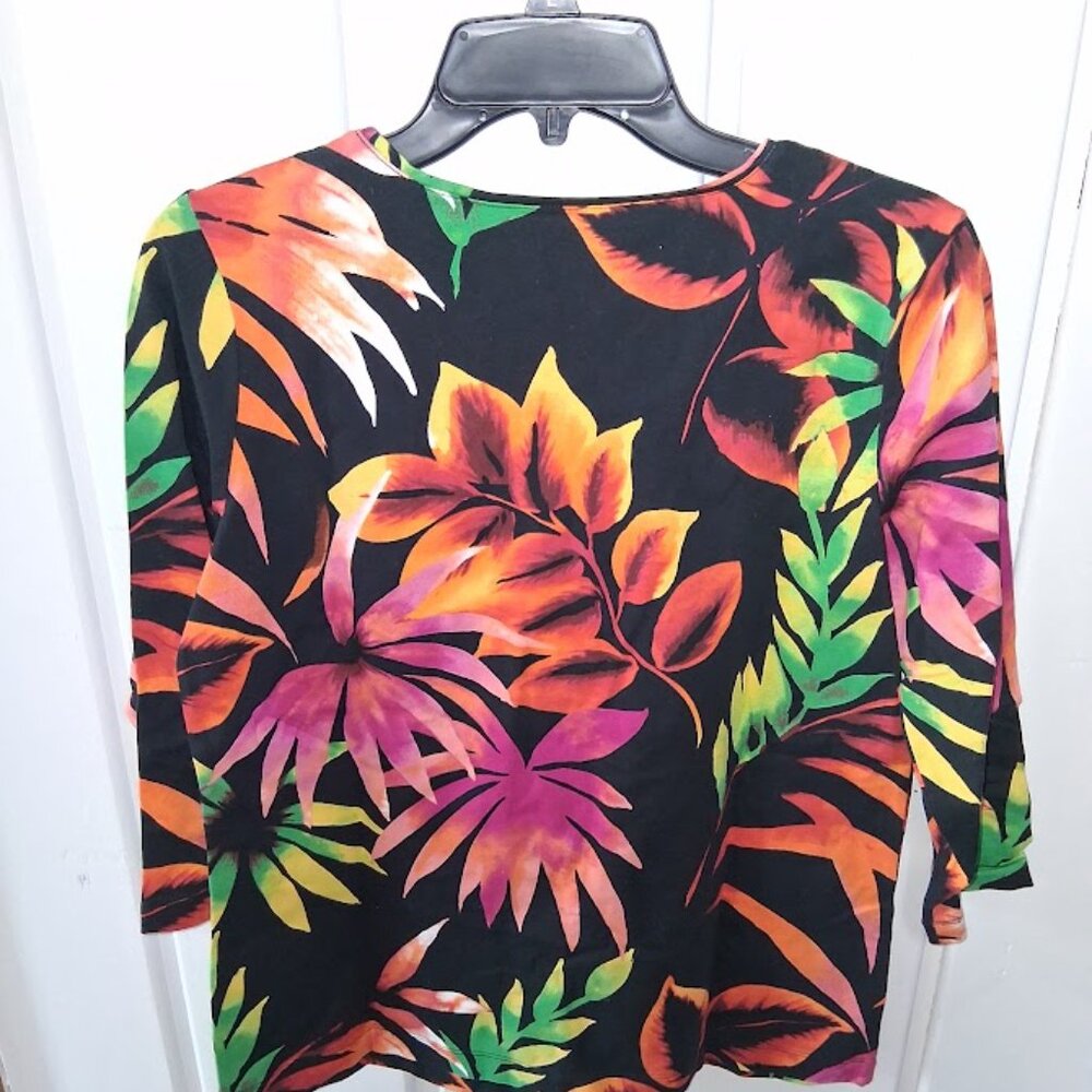 Chico's Tropical Floral Print Cotton Tee NWT Chico's Sz 1 S/M - Picture 4 of 6